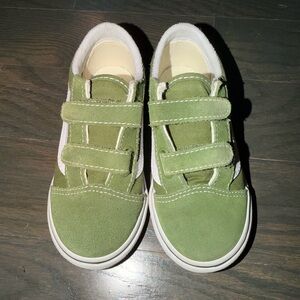 Kids Green Suede Vans with Straps